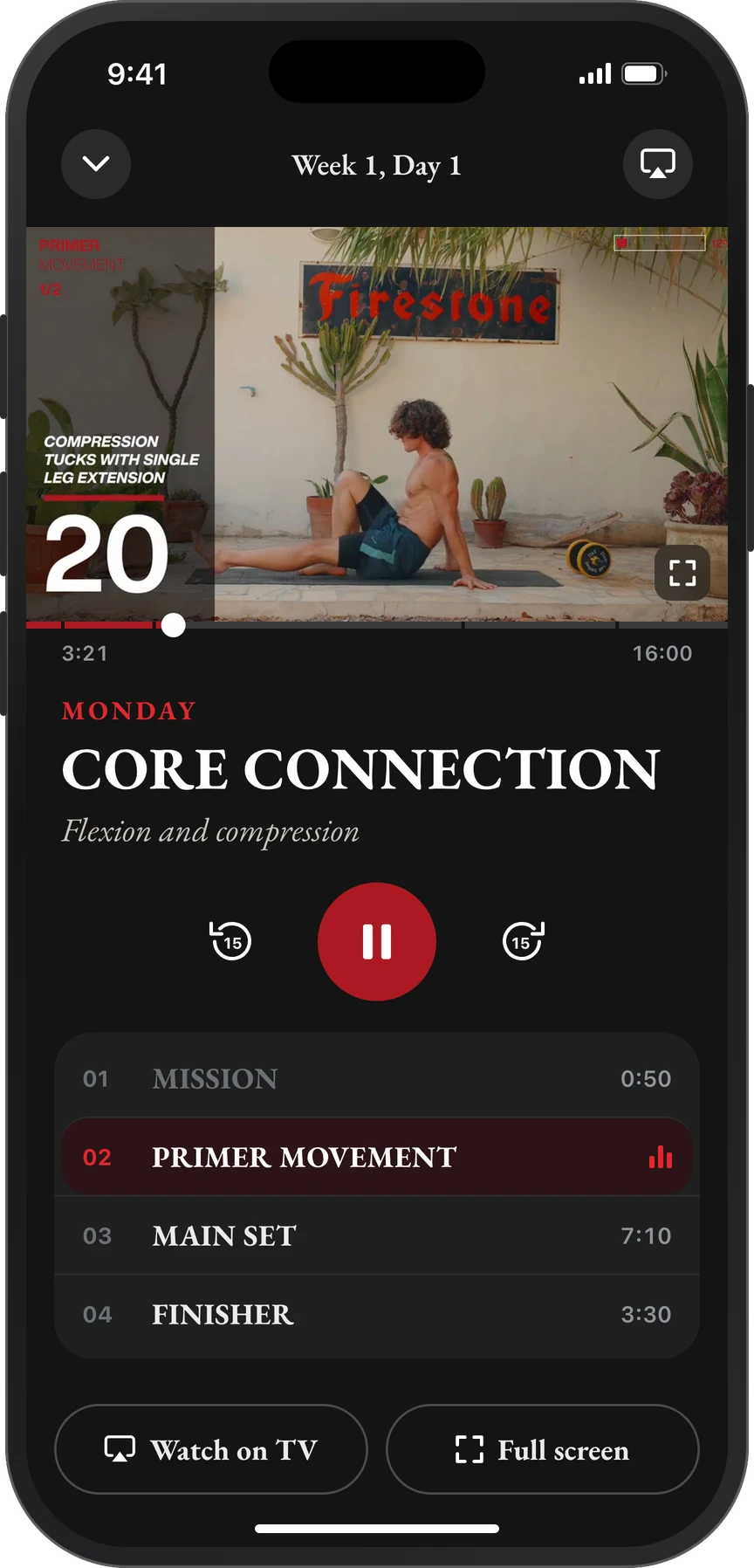 The GENNOFIT app playing Genno's Core Connection workout